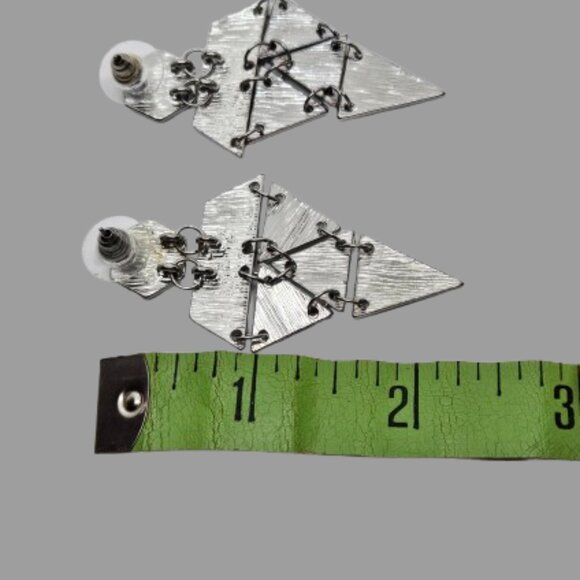 Silver Tone/Black Dangle Drop Earrings - Picture 5 of 5